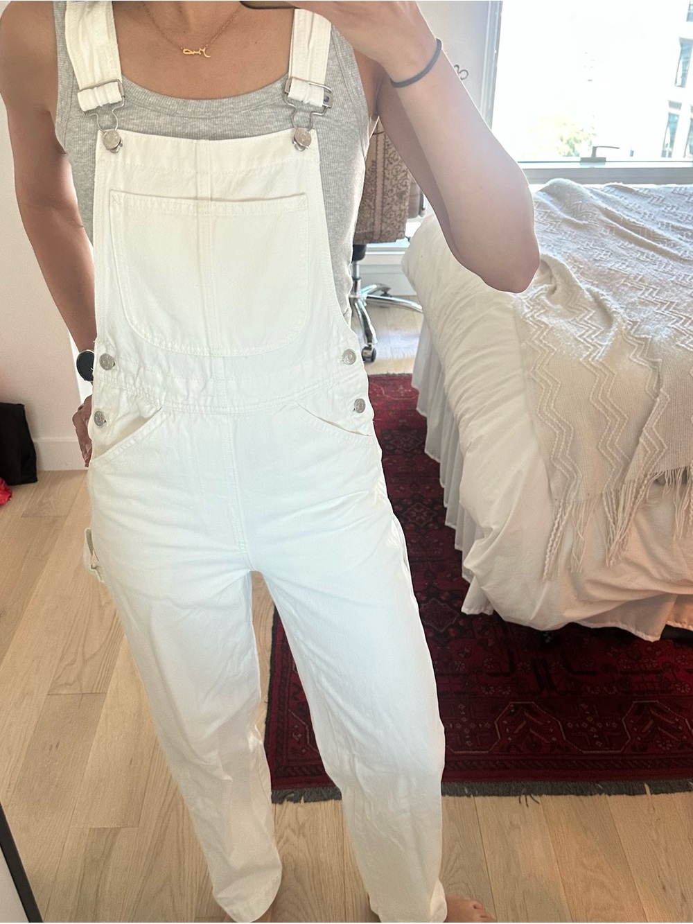 Denim Oversized Carpenter Overalls in Tile White - XS